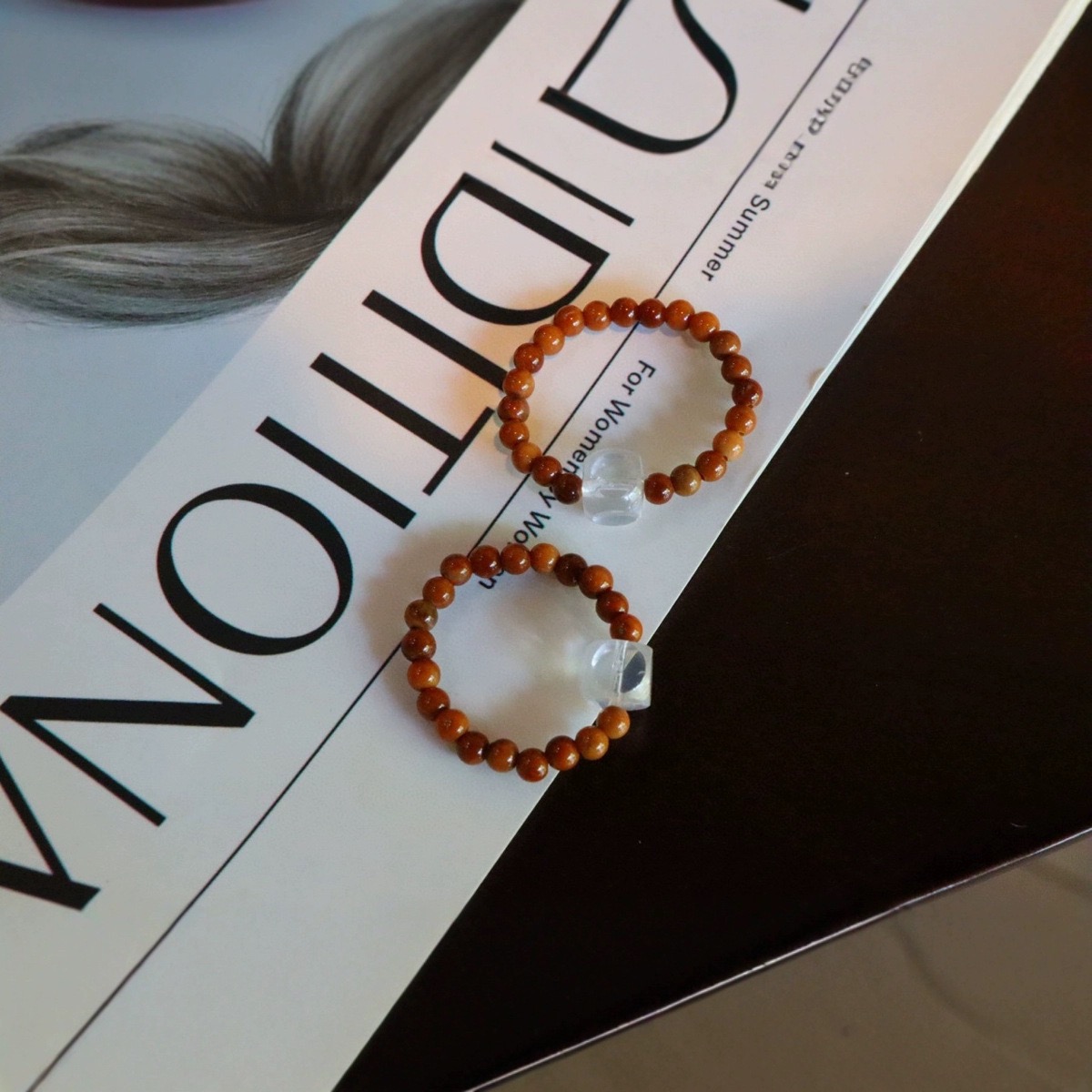 非金属木质戒指 天然库克奶白晶戒指 创意新国风戒指