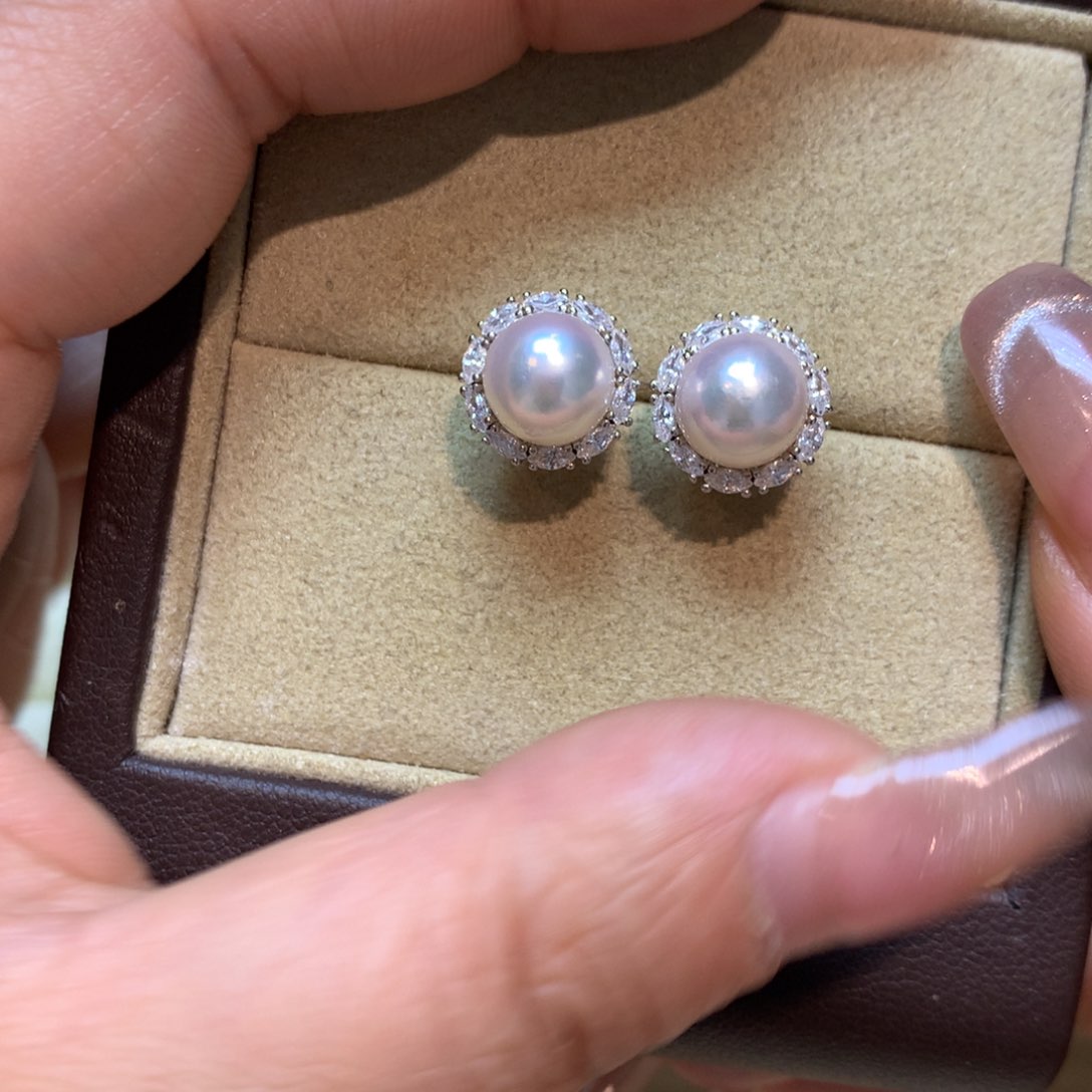 海水珍珠耳饰银S925镶嵌