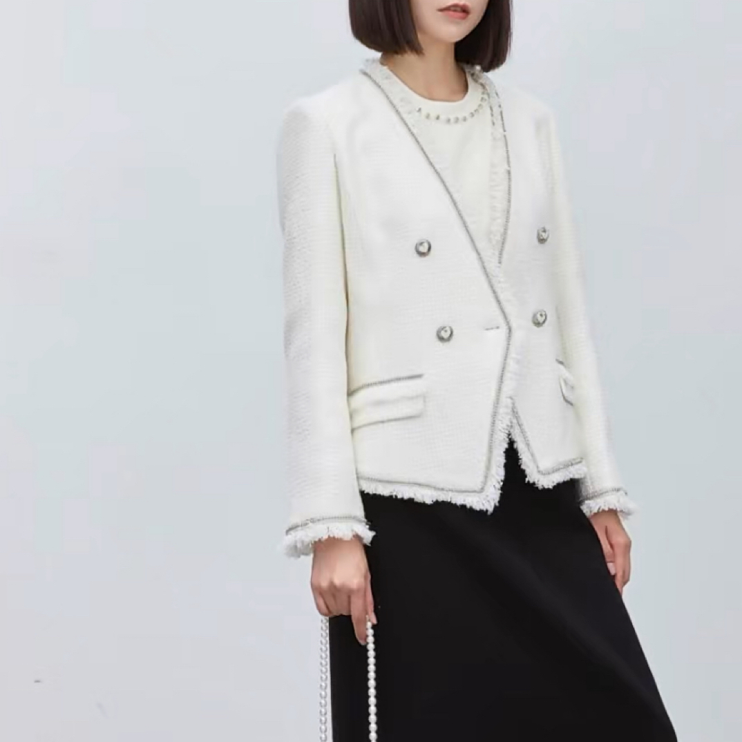LINGZI/领姿木耳单排扣女短外套百搭小香风气质时尚款4101175