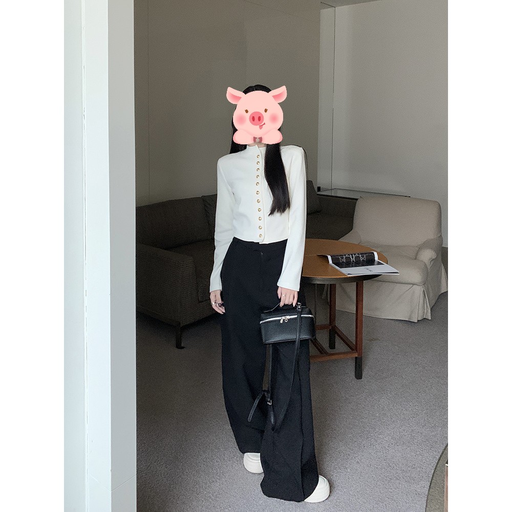 春季新款韩系赫本风高级感气质长袖针织开衫上衣休闲西装阔腿裤女商品图