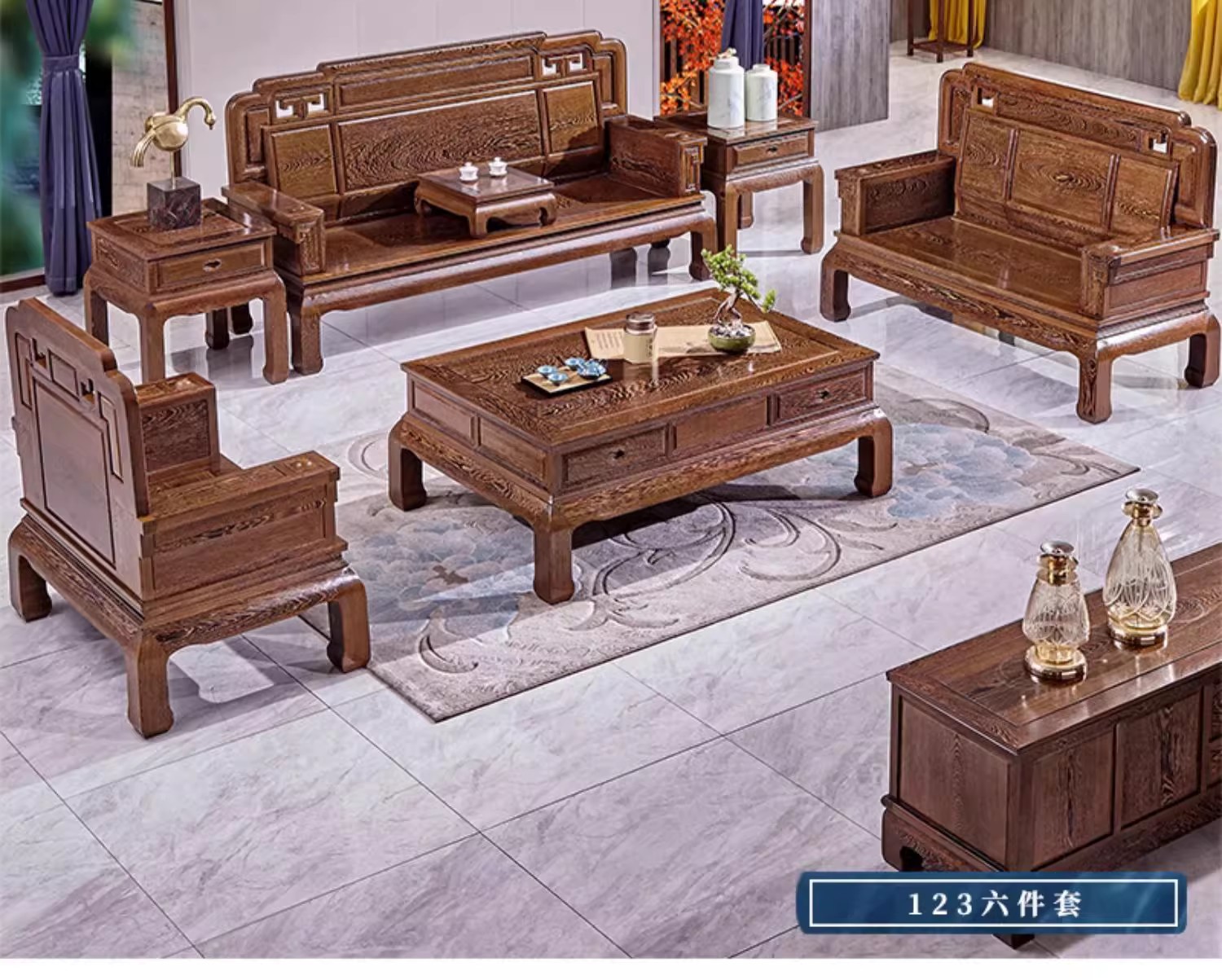 国标红木鸡翅木国色天香沙发客厅组合