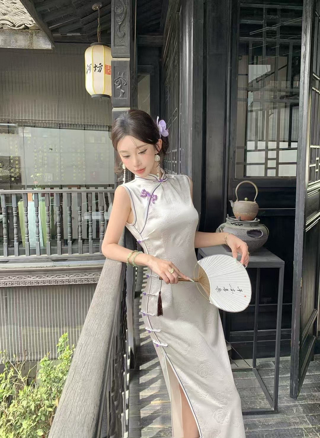 新中式夏季立领网红无袖包臀裙提花旗袍