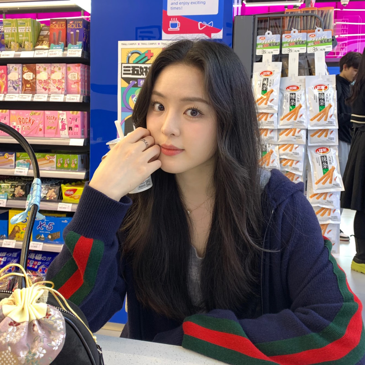 99新 GUCCI/古驰 M码/蓝色字母条纹拼接拉链长袖外套/18651893