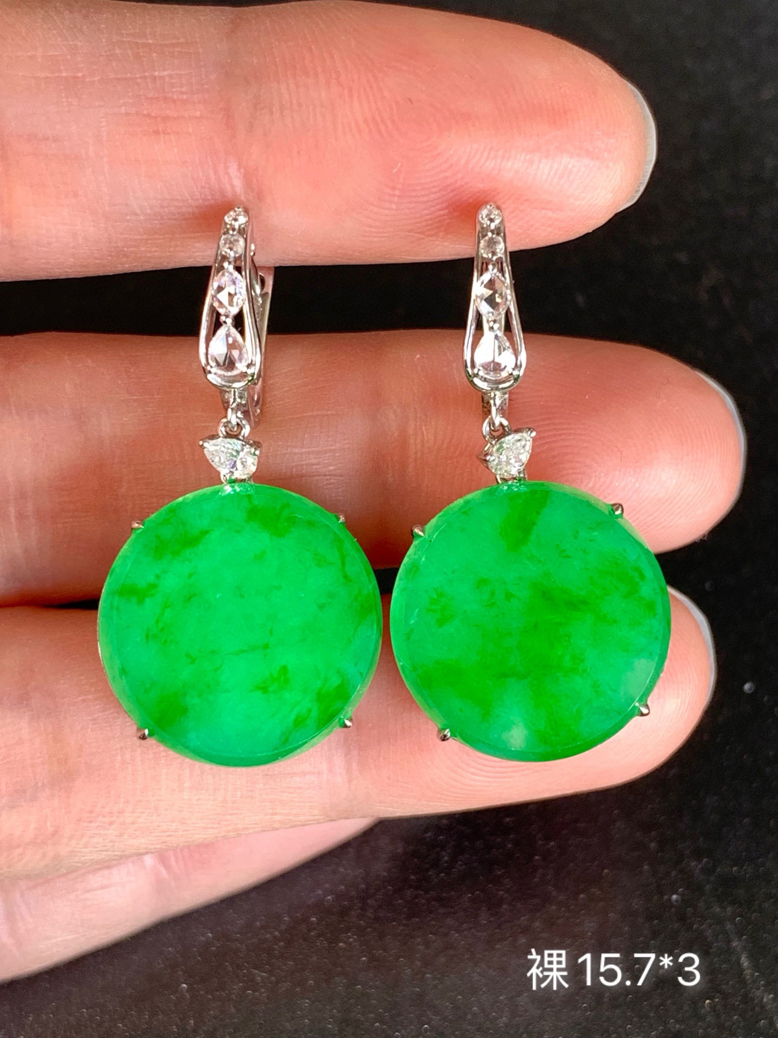 满绿圆牌翡翠耳坠