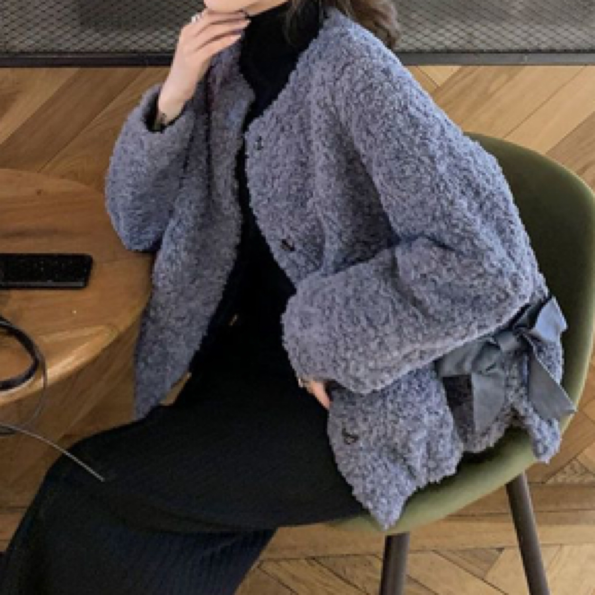 复古港味慵懒风宽松蝴蝶结开叉外套女装