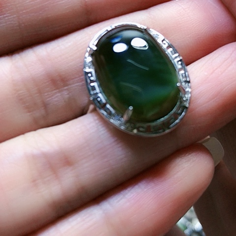和田玉戒指银S925镶嵌