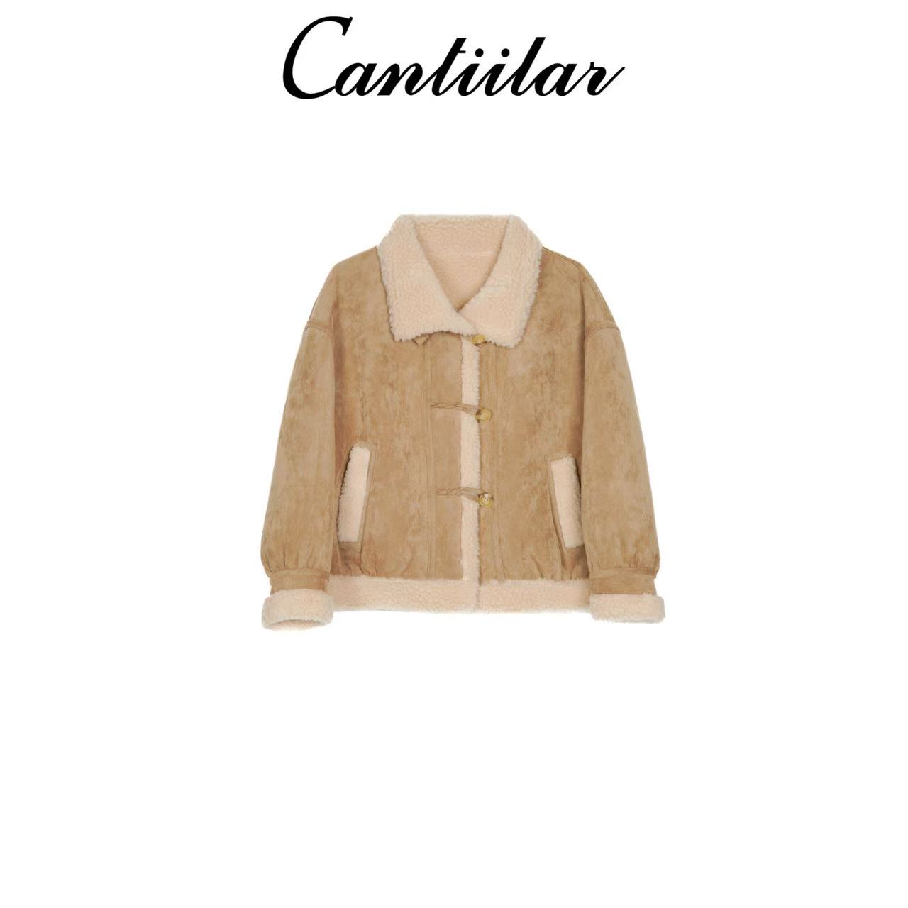 CANTIILAR 高级感加厚保暖皮毛一体羊羔毛外套 2522 