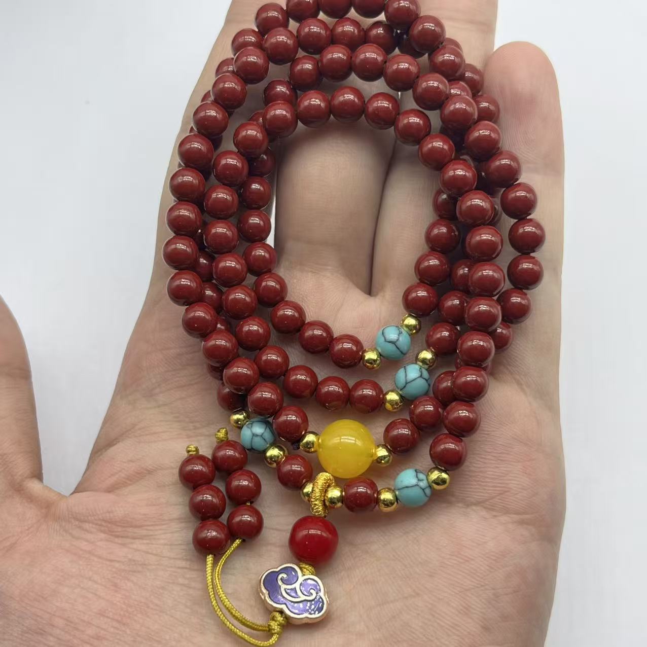 天然辰砂S精美多圈卡6带祥云款无礼盒 523