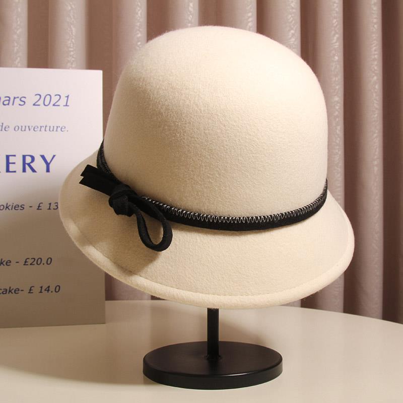 赫本风羊毛呢渔夫帽女秋冬法式覆古圆顶保暖盆帽优雅气质百搭礼帽