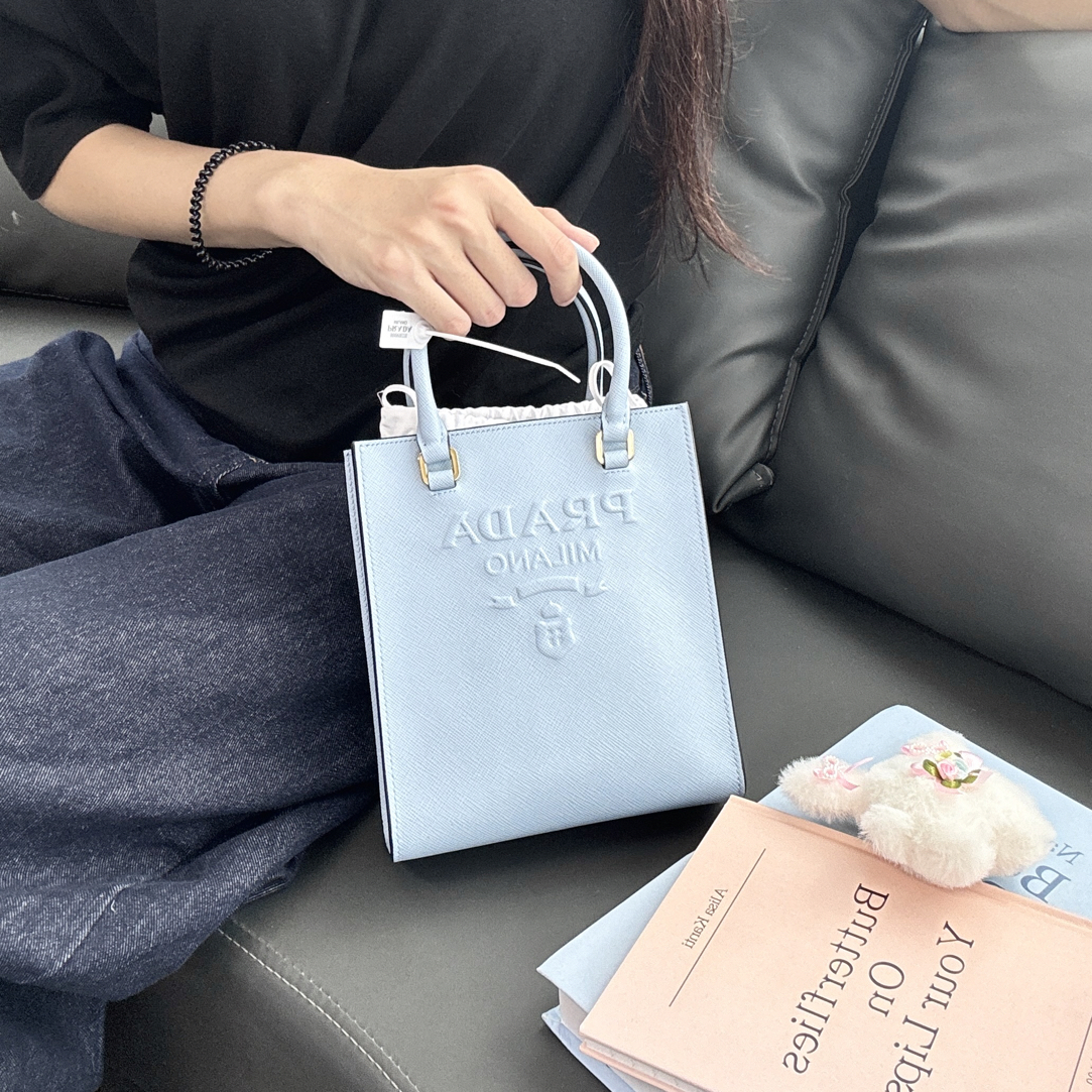 95新 Prada/普拉达 雾霾蓝托特手提包