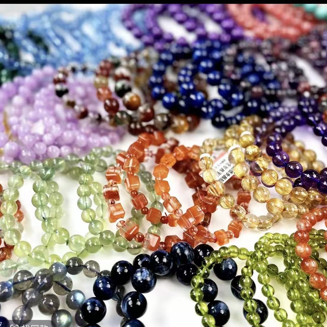 海蓝宝 草莓晶 粉晶 白水晶 黄水晶天河石银镶嵌水晶宝石手链手串