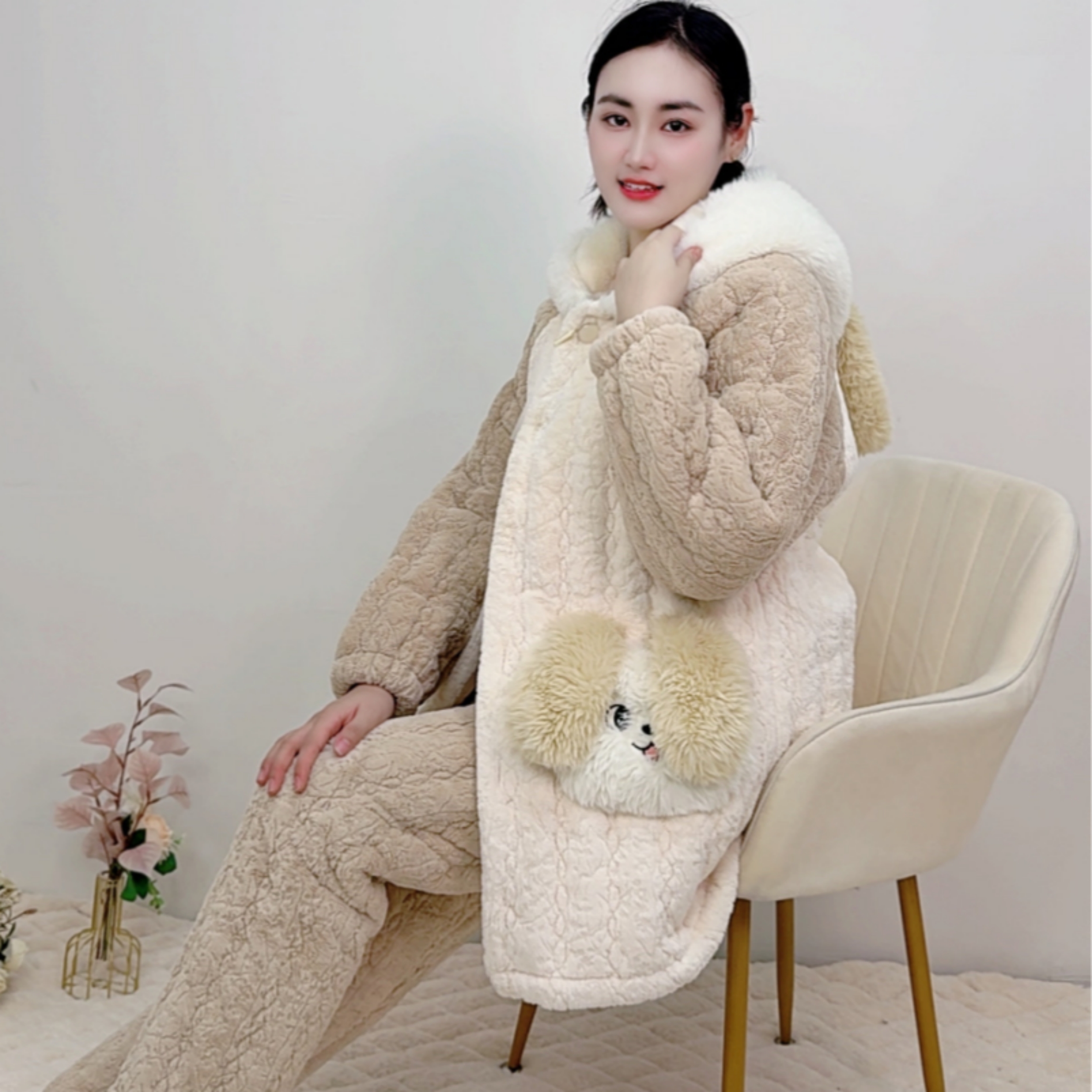 【825冬季特厚新款睡衣】女士冬季加厚夹棉睡衣可外穿套装