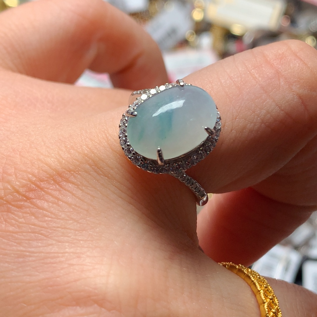 翡翠戒指银S925镶嵌天然翡翠戒指