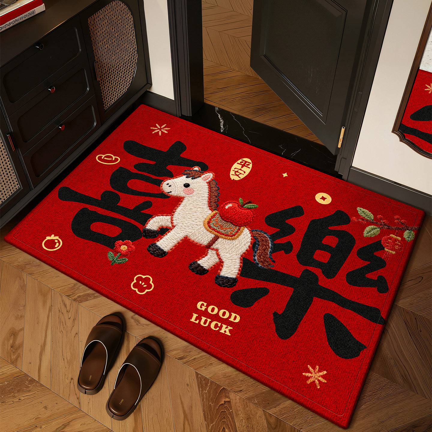 新款红色马年喜庆入户门地垫家用防滑玄关脚垫耐脏进门垫可定制
