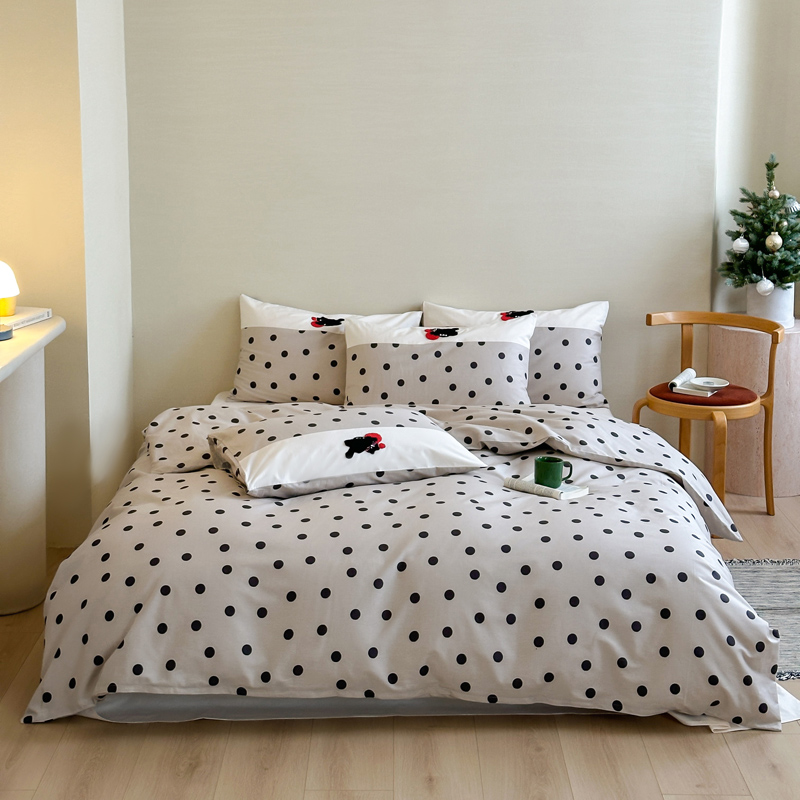 美如梦丨时尚波点 小清新时尚拼接卡通刺绣系列全棉四件套