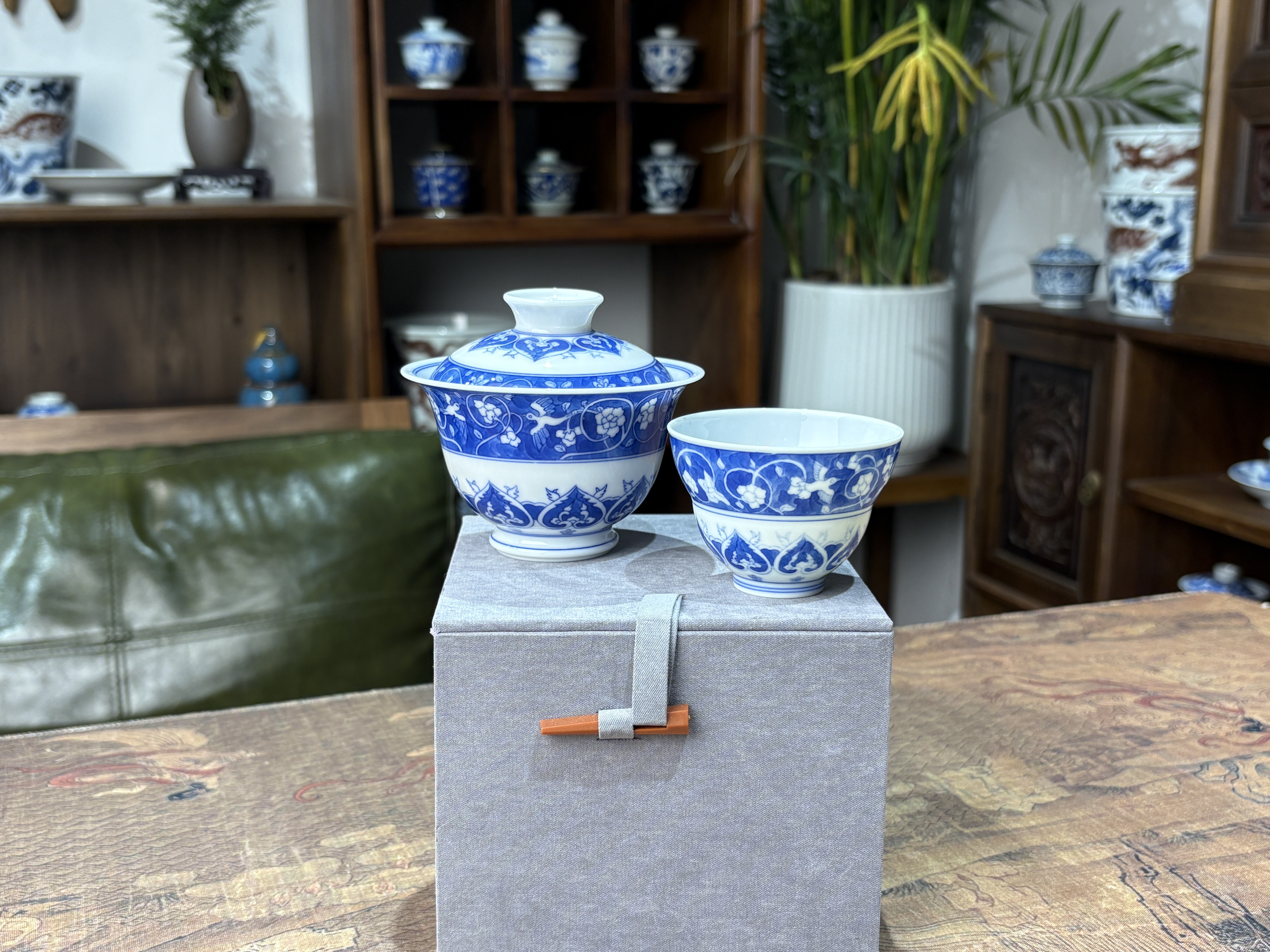 竹林草堂 花鸟宝相盖碗杯子