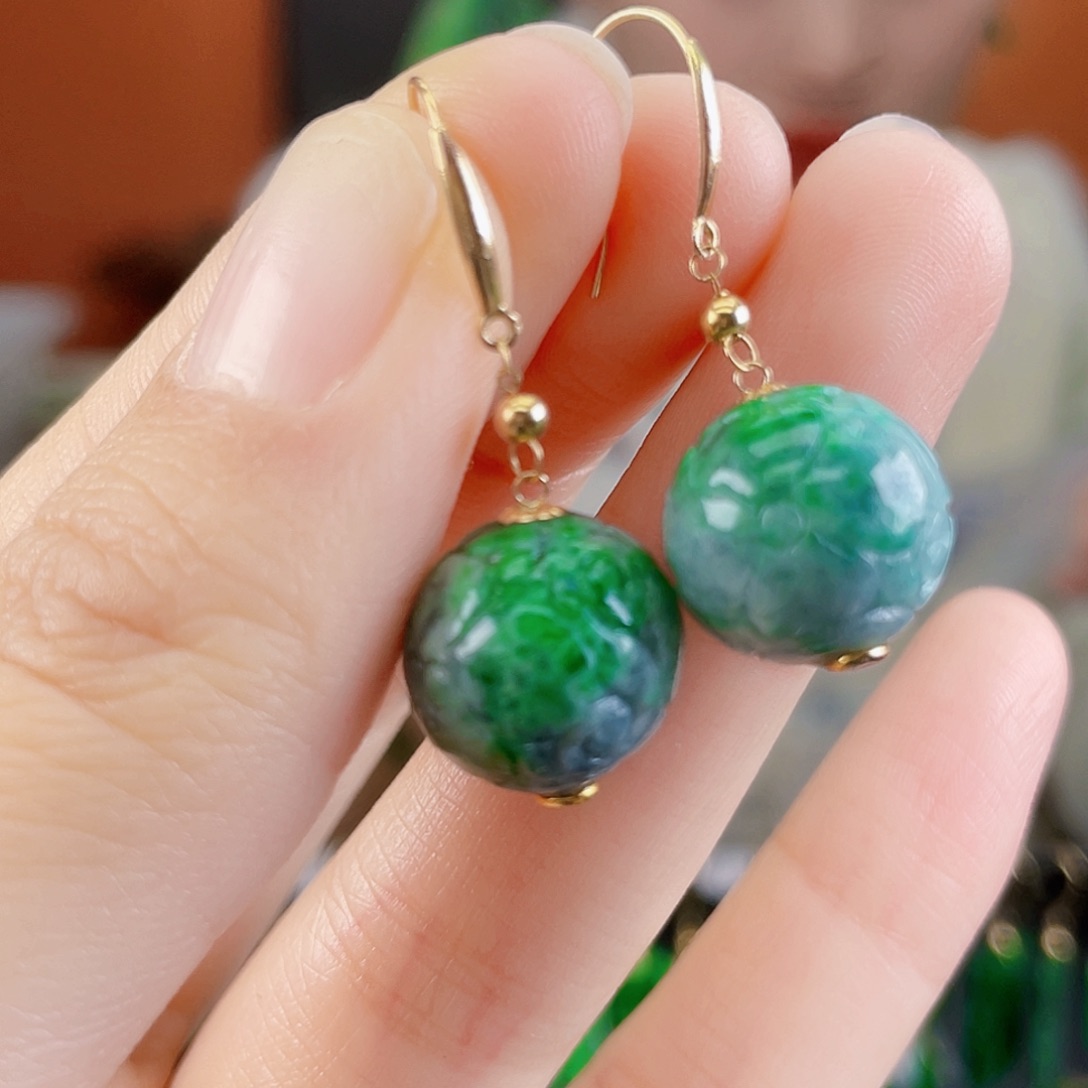 翡翠18K金镶嵌耳饰