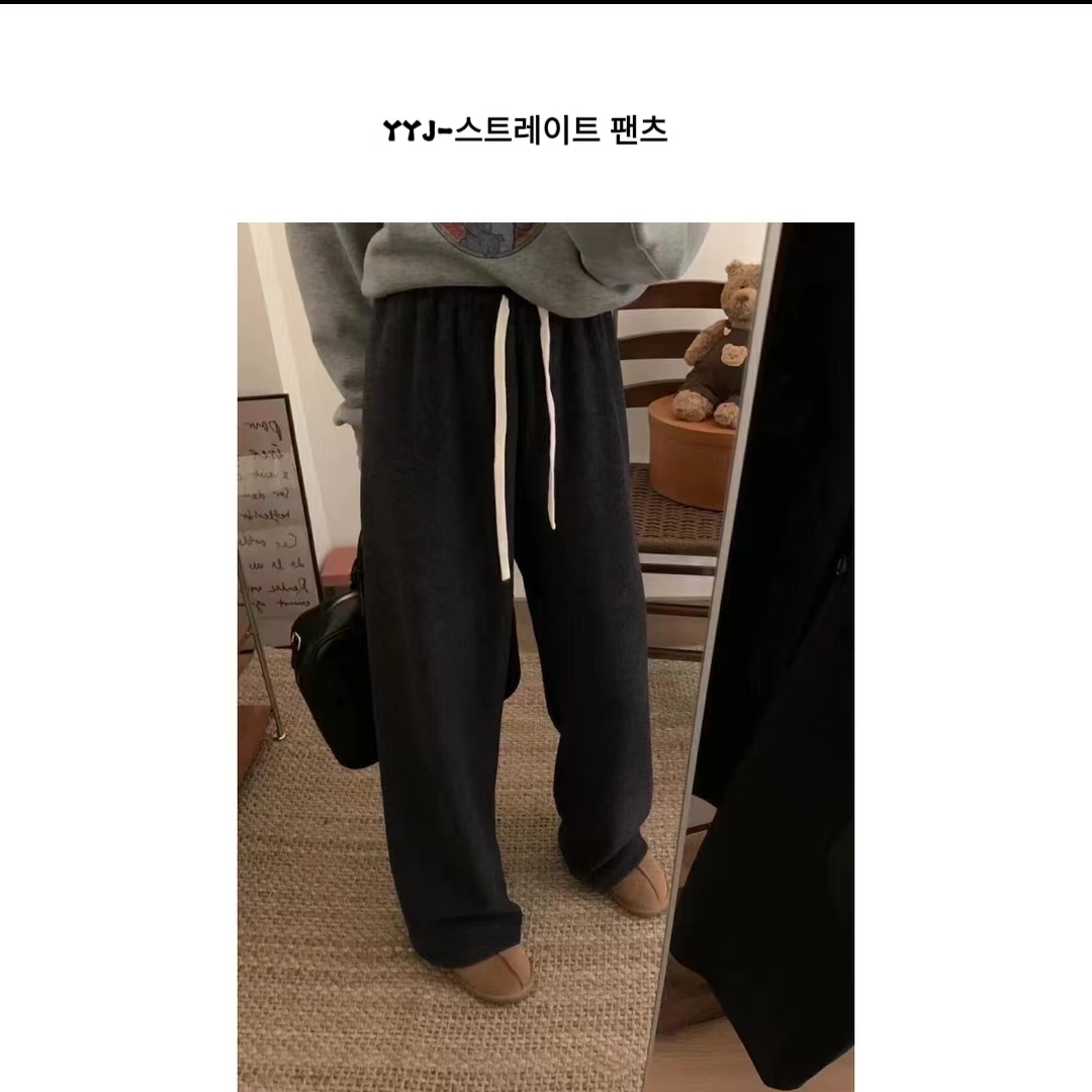 耶耶家【直筒裤】韩版秋冬显瘦高腰时尚休闲保暖毛巾裤柔软舒适女士
