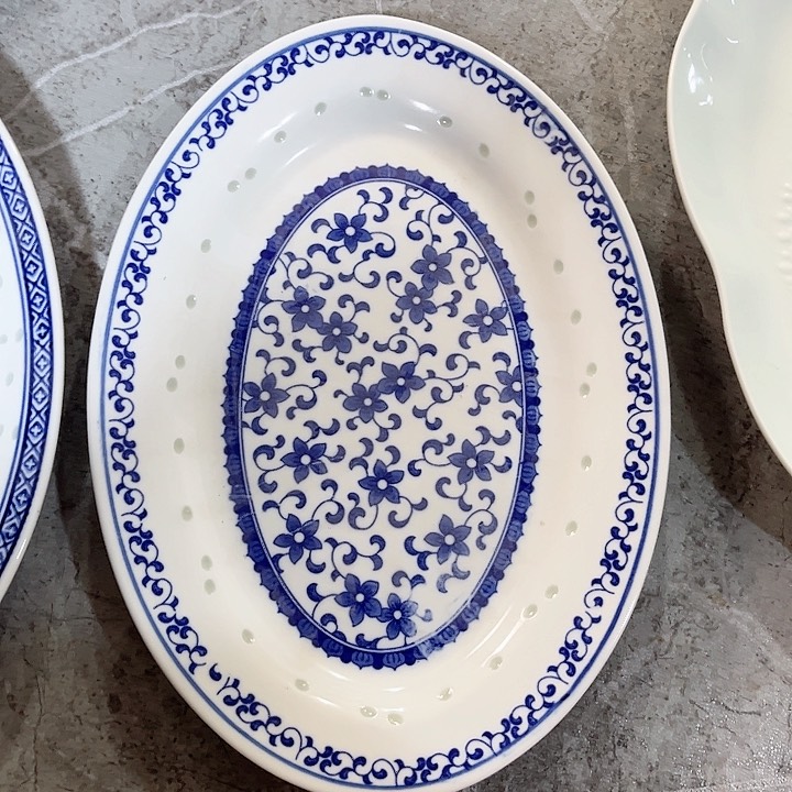 碗青花玲珑12寸紫荆花鱼盘