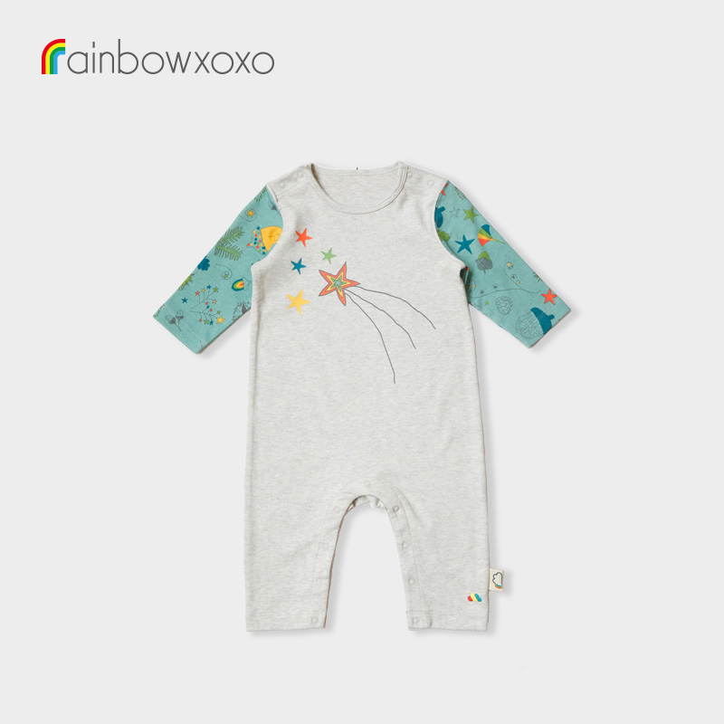 rainbowxoxo秋冬新品婴儿长袖可爱拼接撞色连体衣ARTHUR AW-J3001