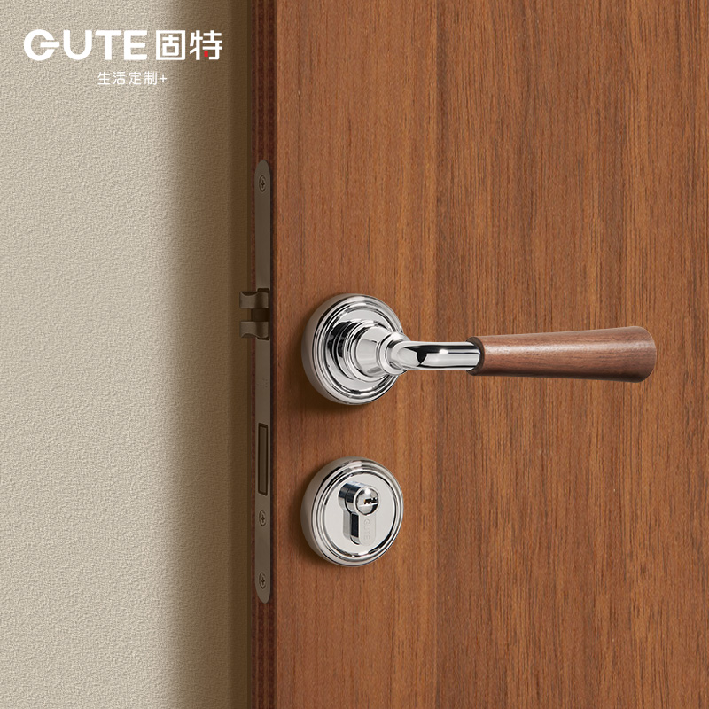固特木门复古把手磁吸静音卧室内门锁黑胡桃木中野旷风格执手锁