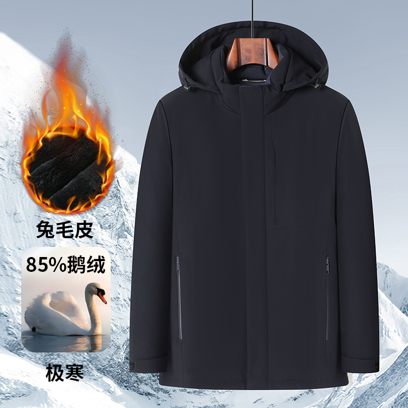 【鹅绒+兔皮毛内胆】高端男士加厚脱卸帽商务休闲尼克服6027