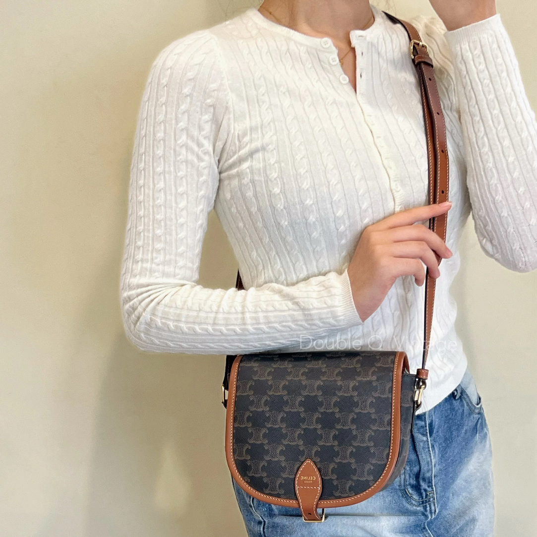 95新 Celine/思琳 97新-棕色老花帆布马鞍包斜挎包