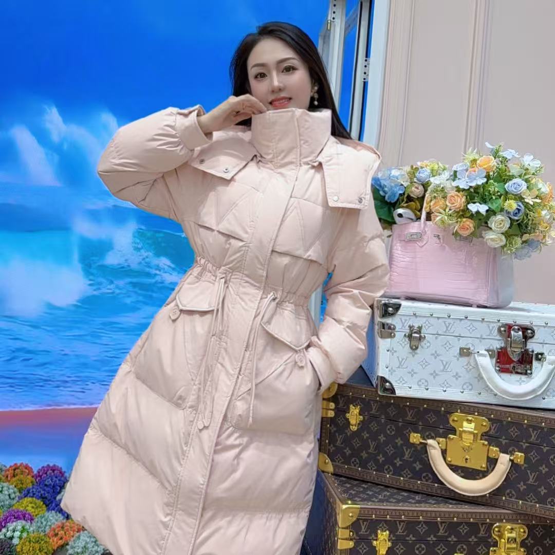109简约长款羽绒服女2025冬新款保暖连帽加厚防风保暖收腰