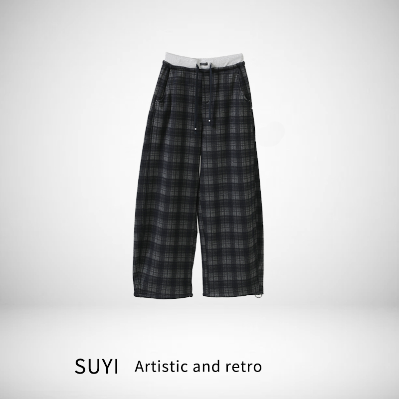 【SUYI原创高定】新款格子系绳休闲裤