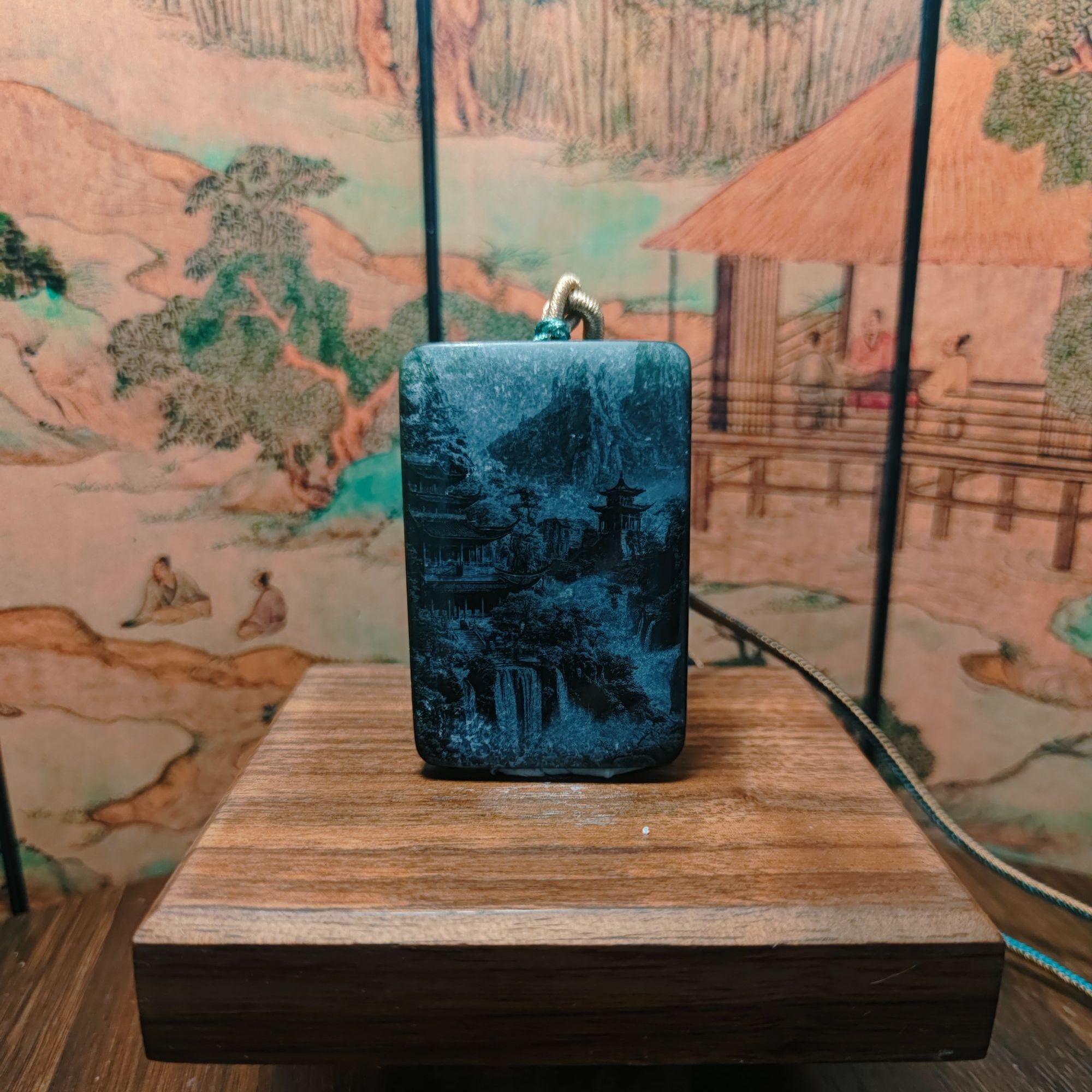 D和田玉山水影雕吊坠0657