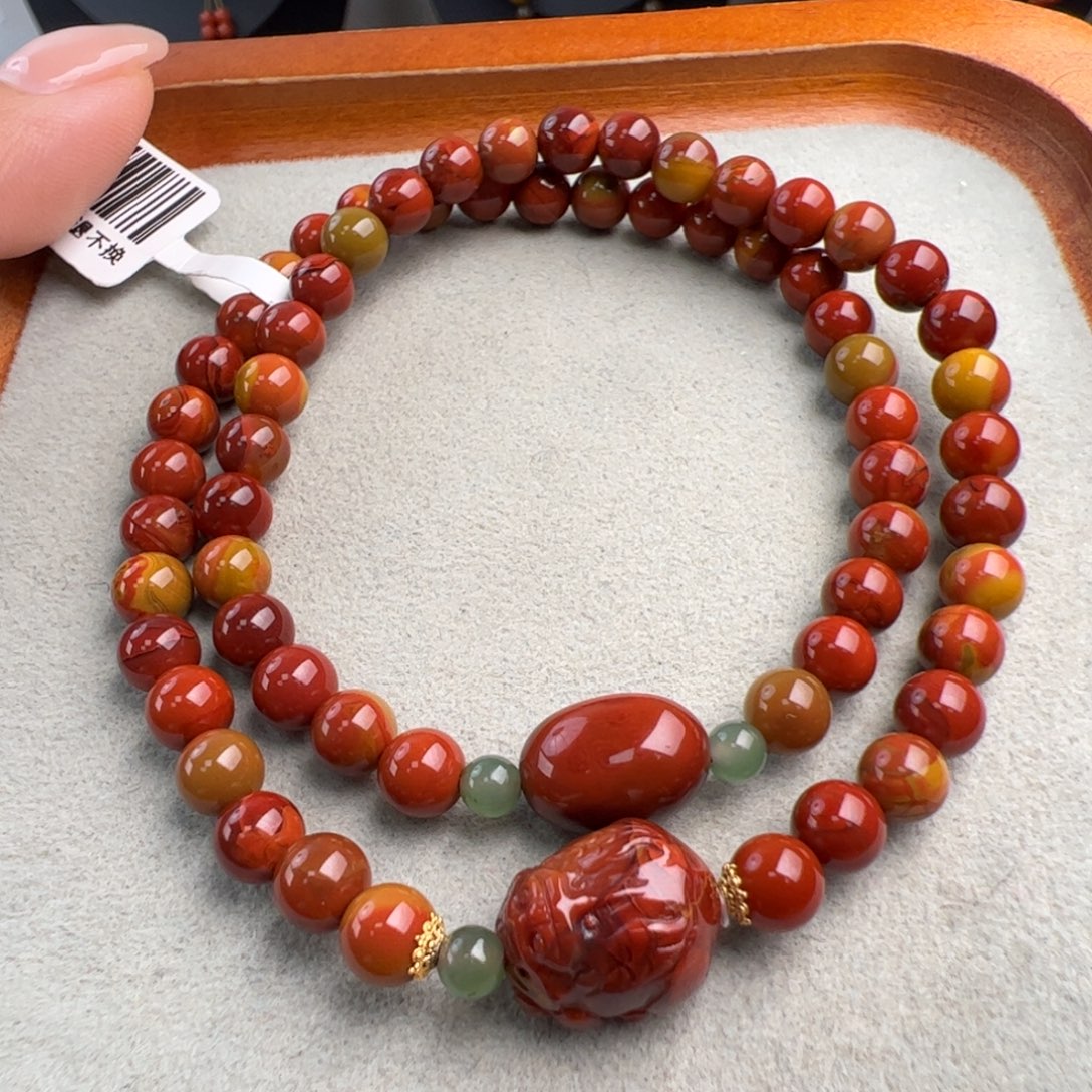 南红玛瑙18K金镶嵌（大山包鸡血浆两圈5