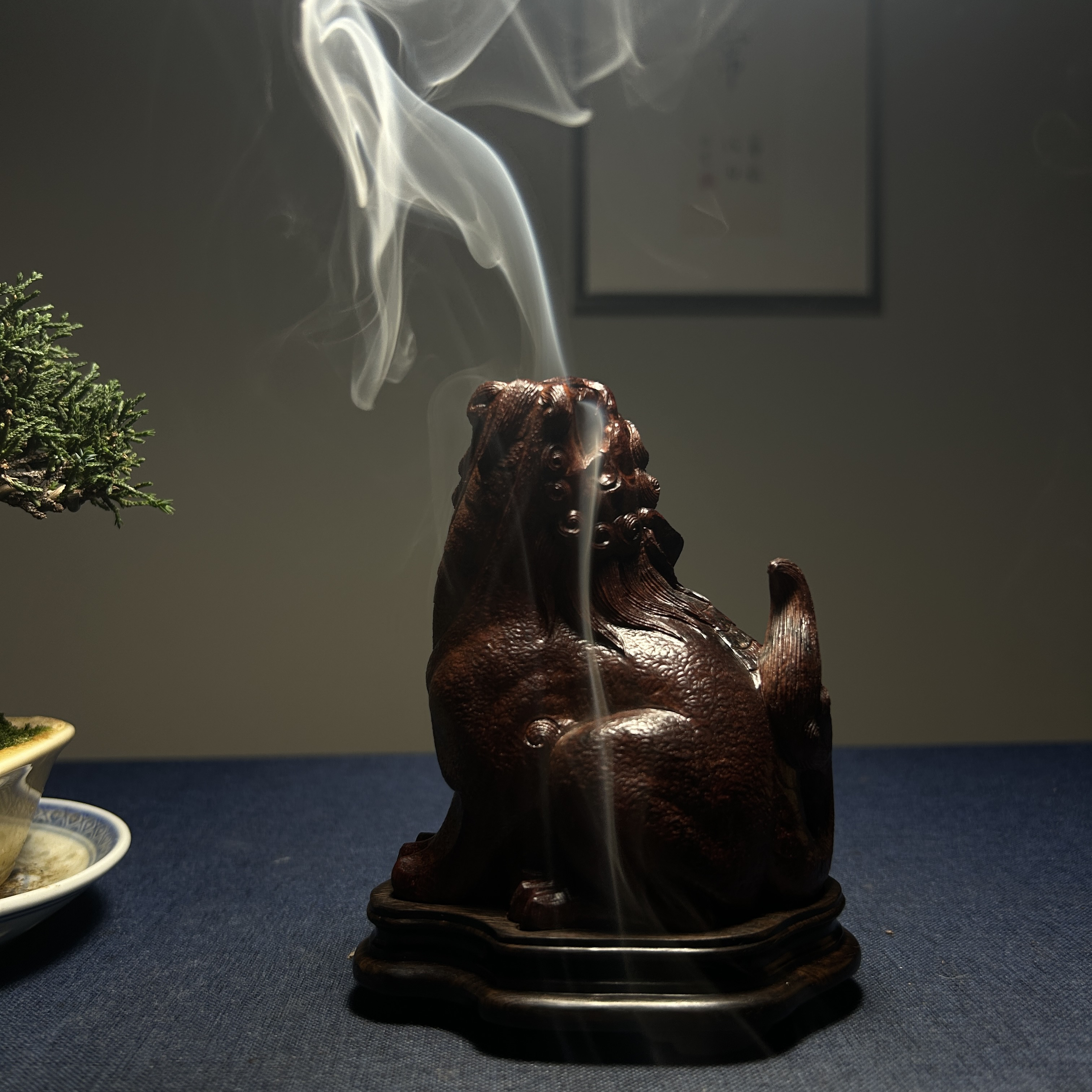 印度小叶紫檀朝天吼香炉摆件手工雕刻