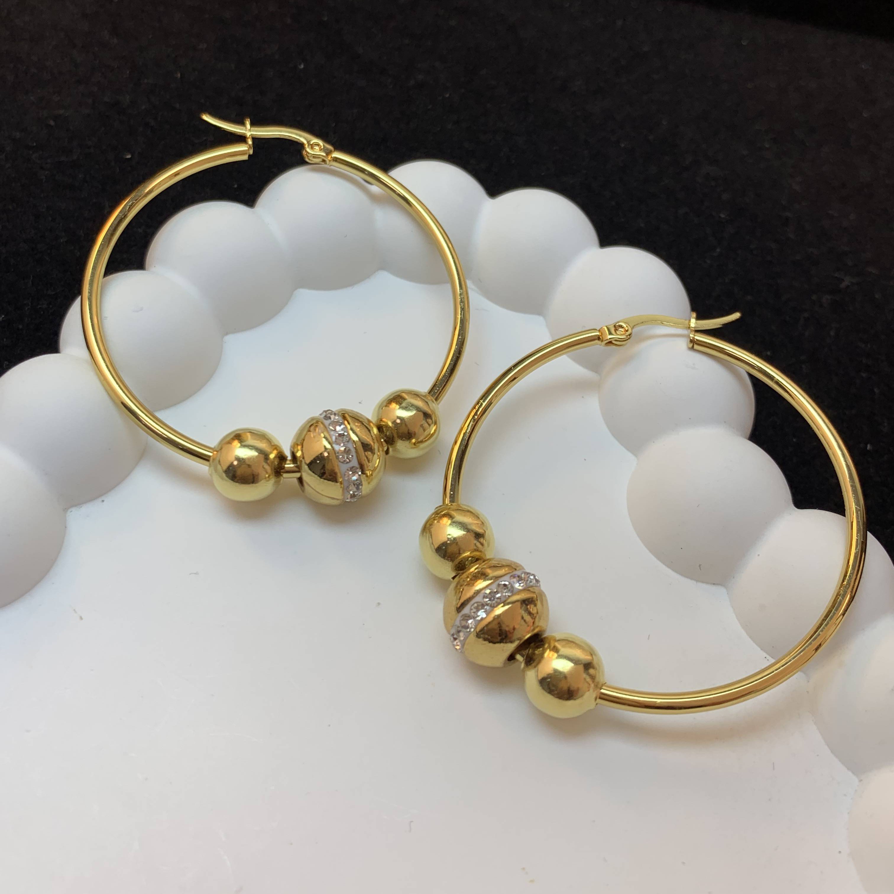 钛钢耳饰 转运珠素圈大耳环耳圈欧美风百搭气质款耳饰