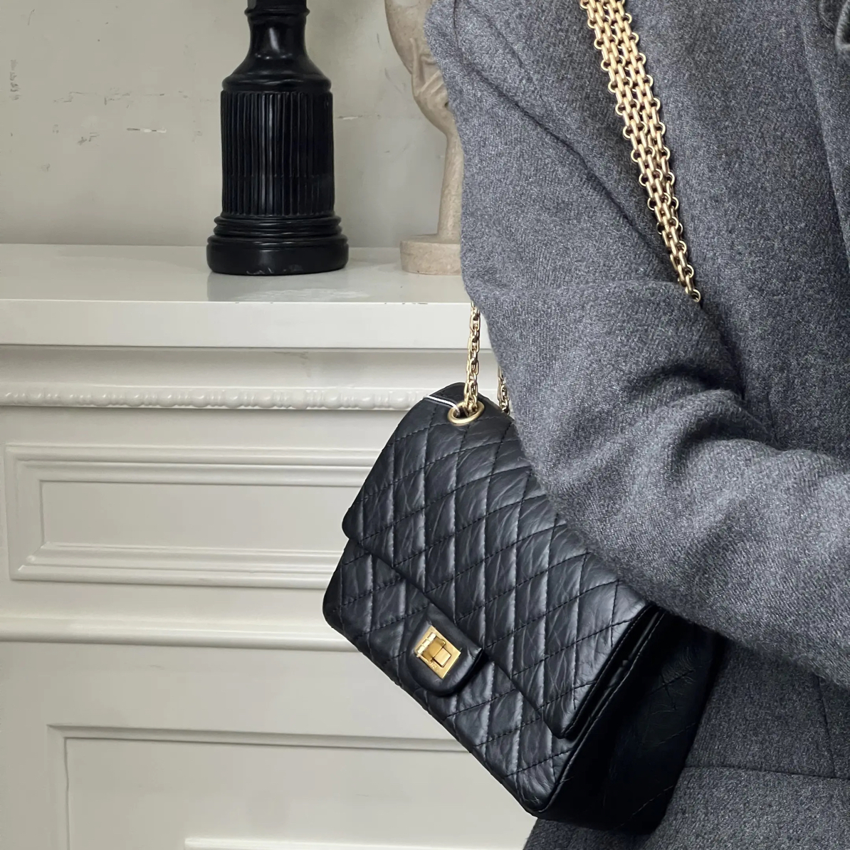 99新 Chanel/香奈儿 2.55黑金中号芯片款/甄选