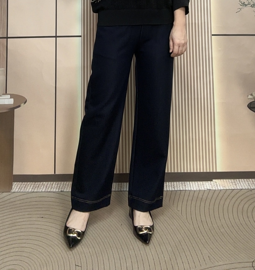 秋冬新款中老年女装气质妈妈装针织牛仔裤休闲直筒高腰九分裤