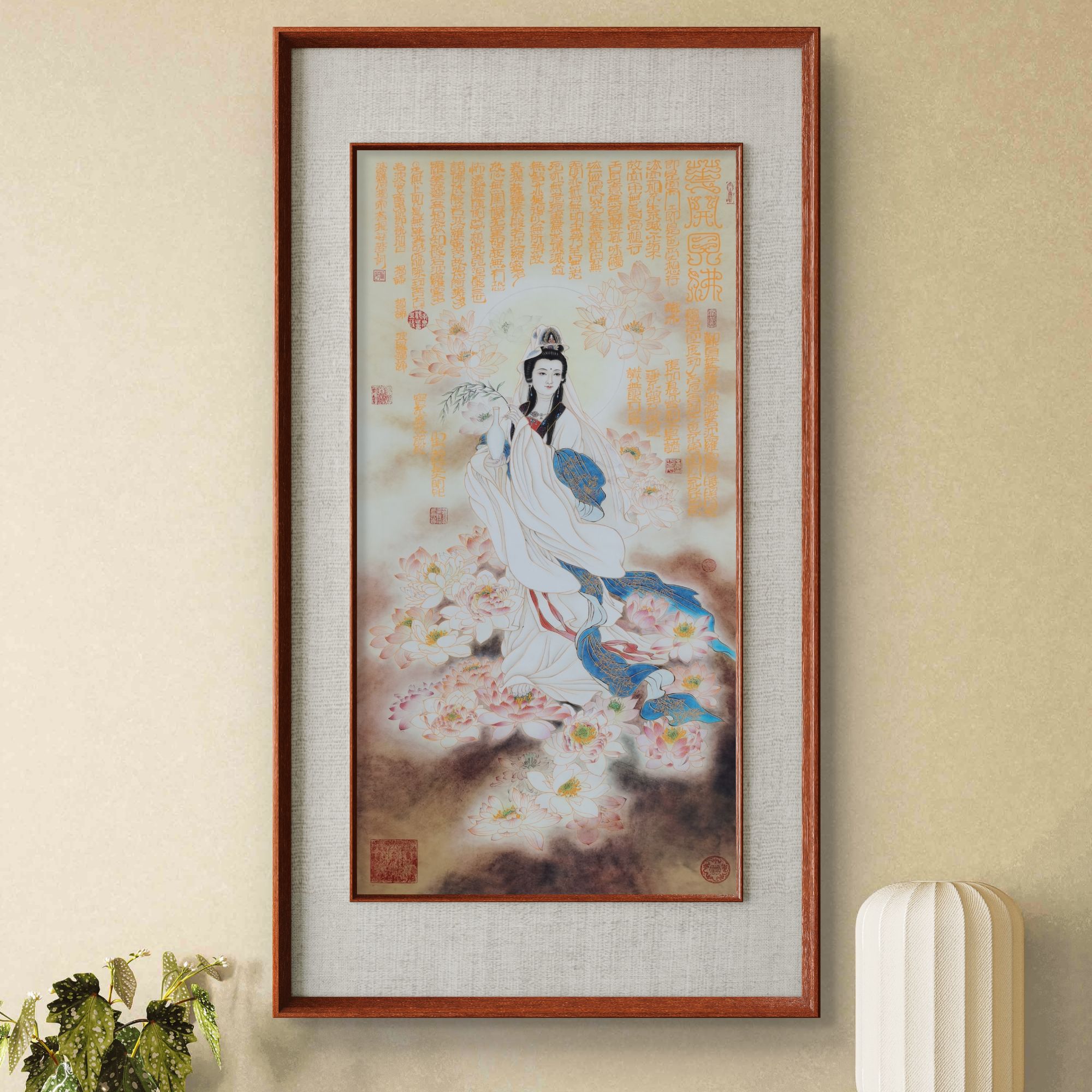 《花开见佛》杭州锦丝绫布软装裱