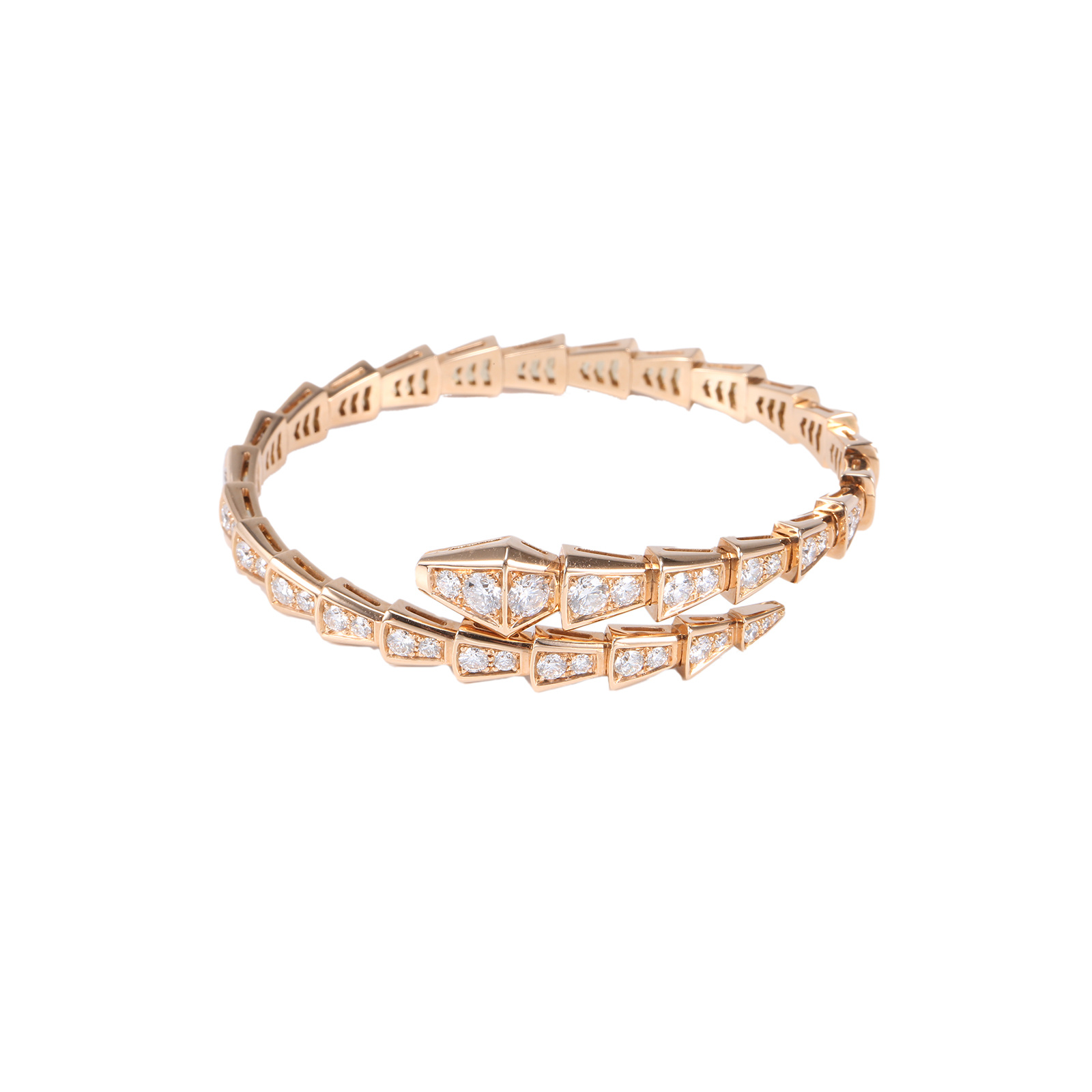 99新 BVLGARI/宝格丽 小花6珊 宝格丽 满钻 蛇镯 18K玫瑰金 S码