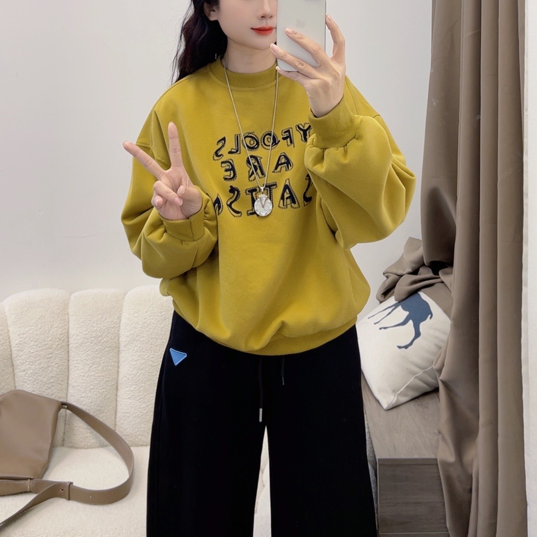 2韩系慵懒风创意字母印花圆领卫衣女2024新款宽松爆款上衣DYY2596