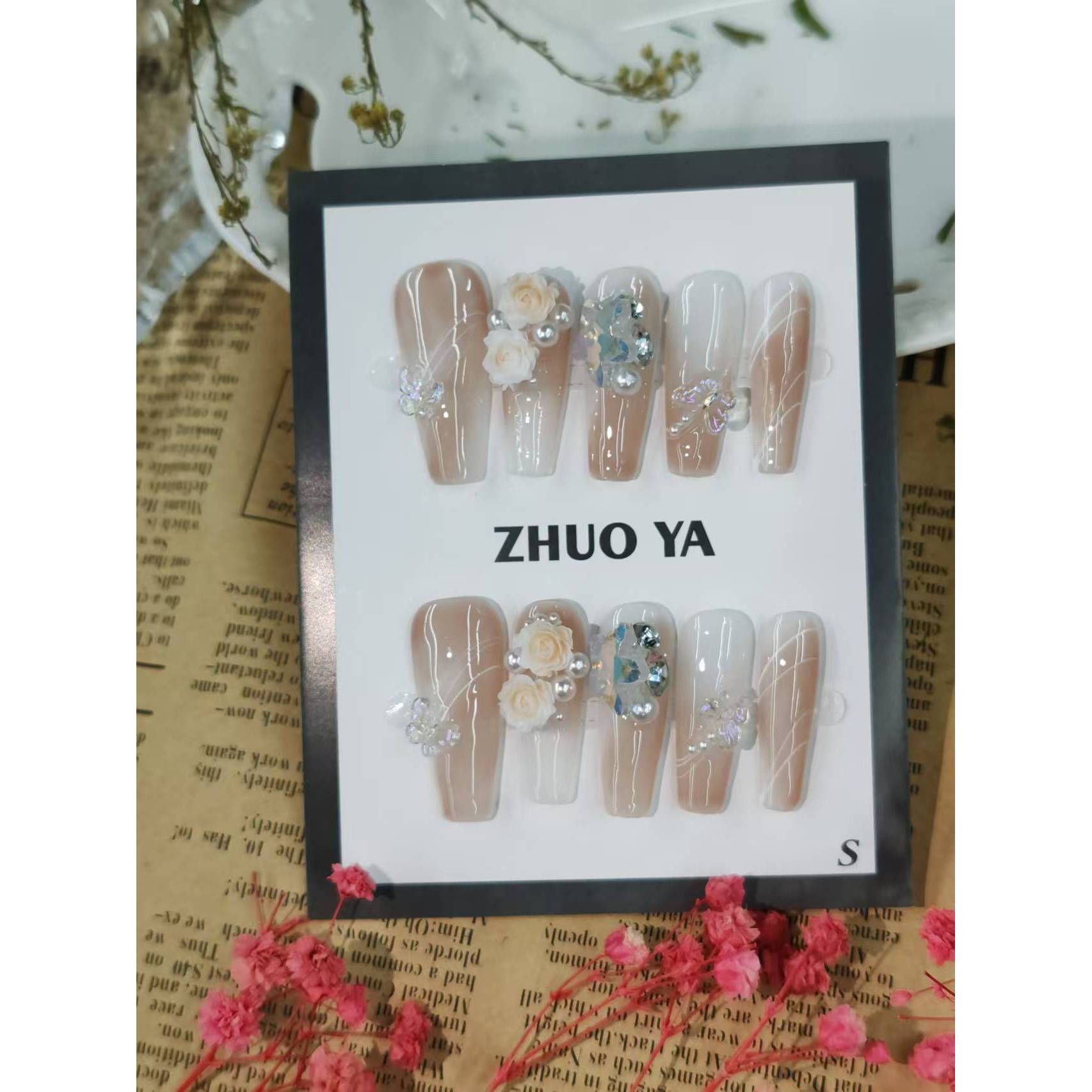 【全疆包邮058】高级纯欲纯手工穿戴甲ins风穿戴式可爱粉色冰透