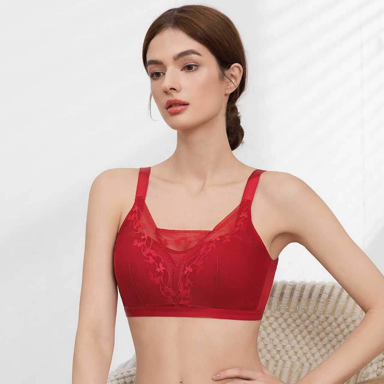 新品薄款无钢圈义乳专用文胸柔软透气无痕大码内衣聚拢上托棉胸罩