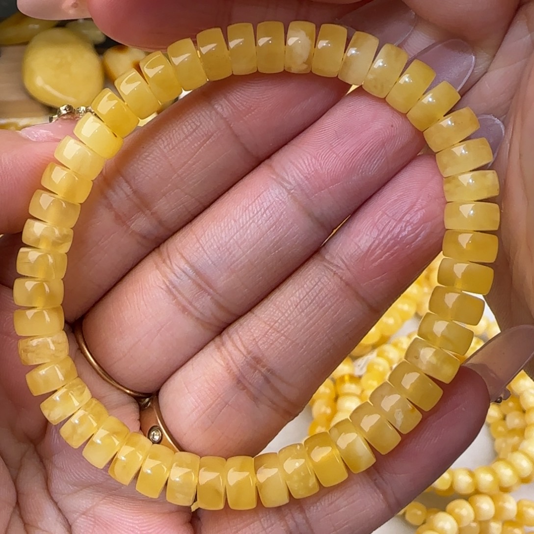 蜜蜡未镶嵌手串鸡油黄药片手串