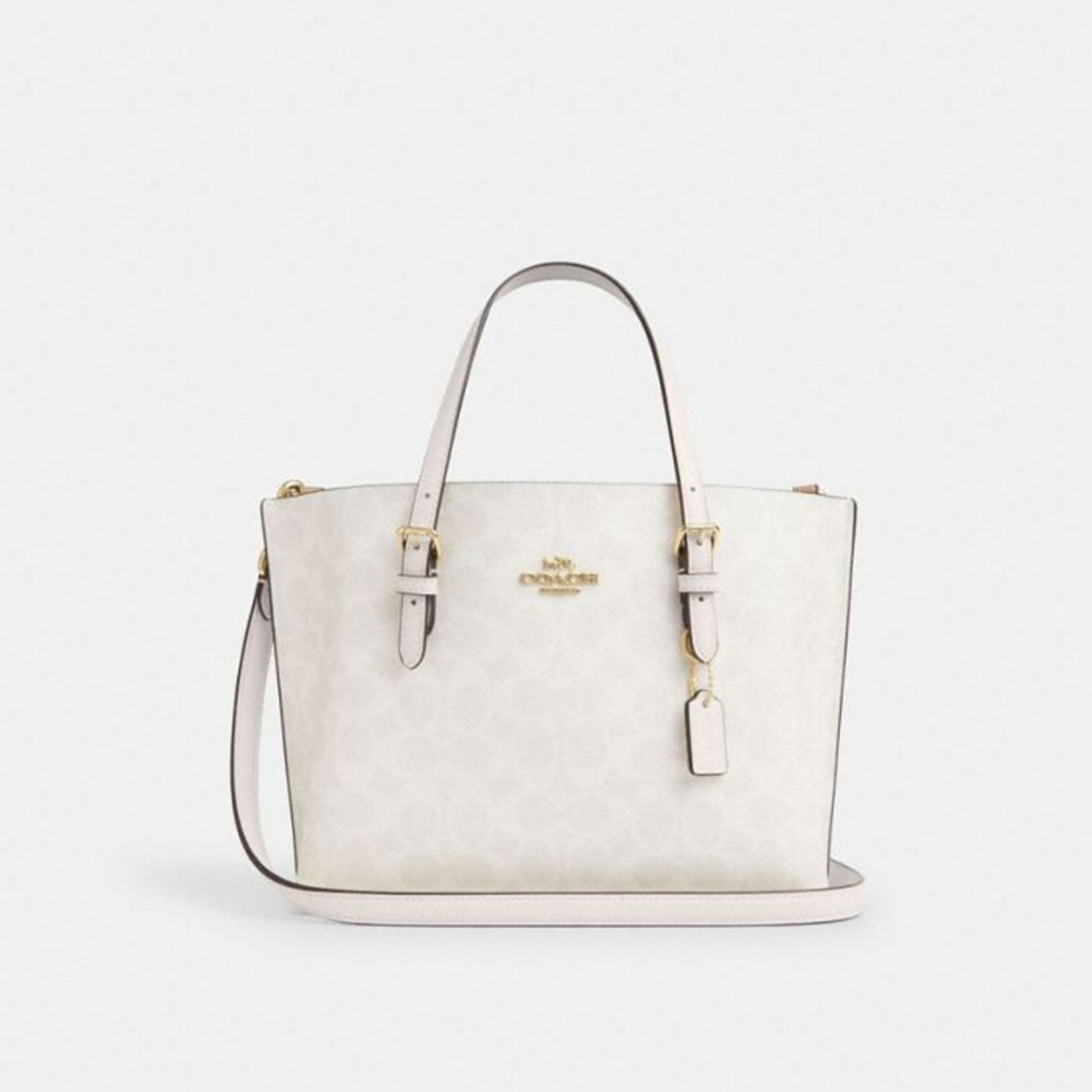 COACH/蔻驰 新款MOLLIE 25 小号托特包女士经典标志冰川白手提包