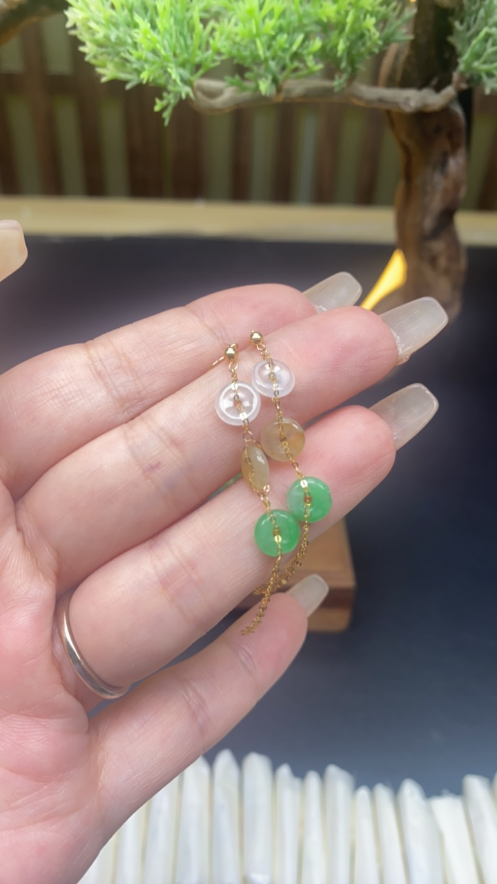 天然a货翡翠18k耳勾