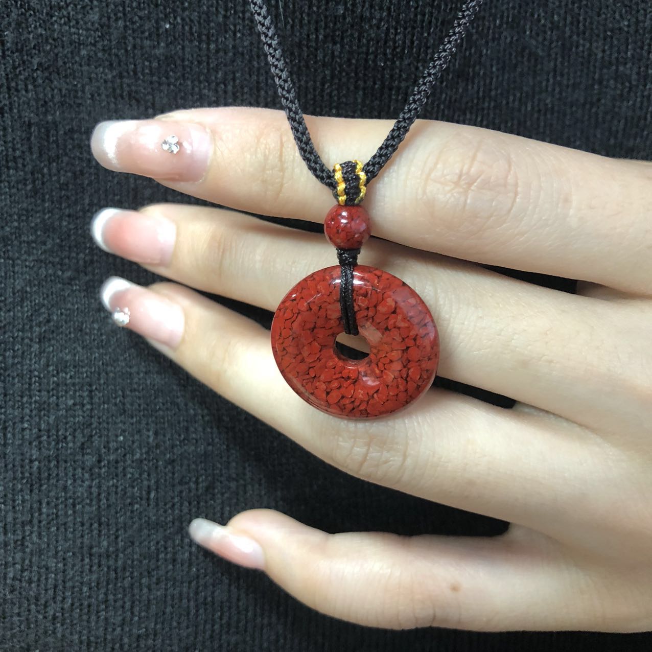 天然辰砂朱砂中号平安扣尺寸约23*5 /78