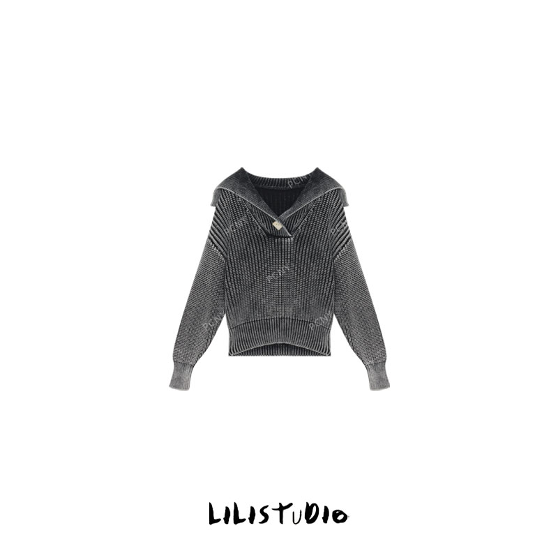 PCNY「暮色交融」不理理冬季新款小众女装时尚做旧百搭海军领针织衫