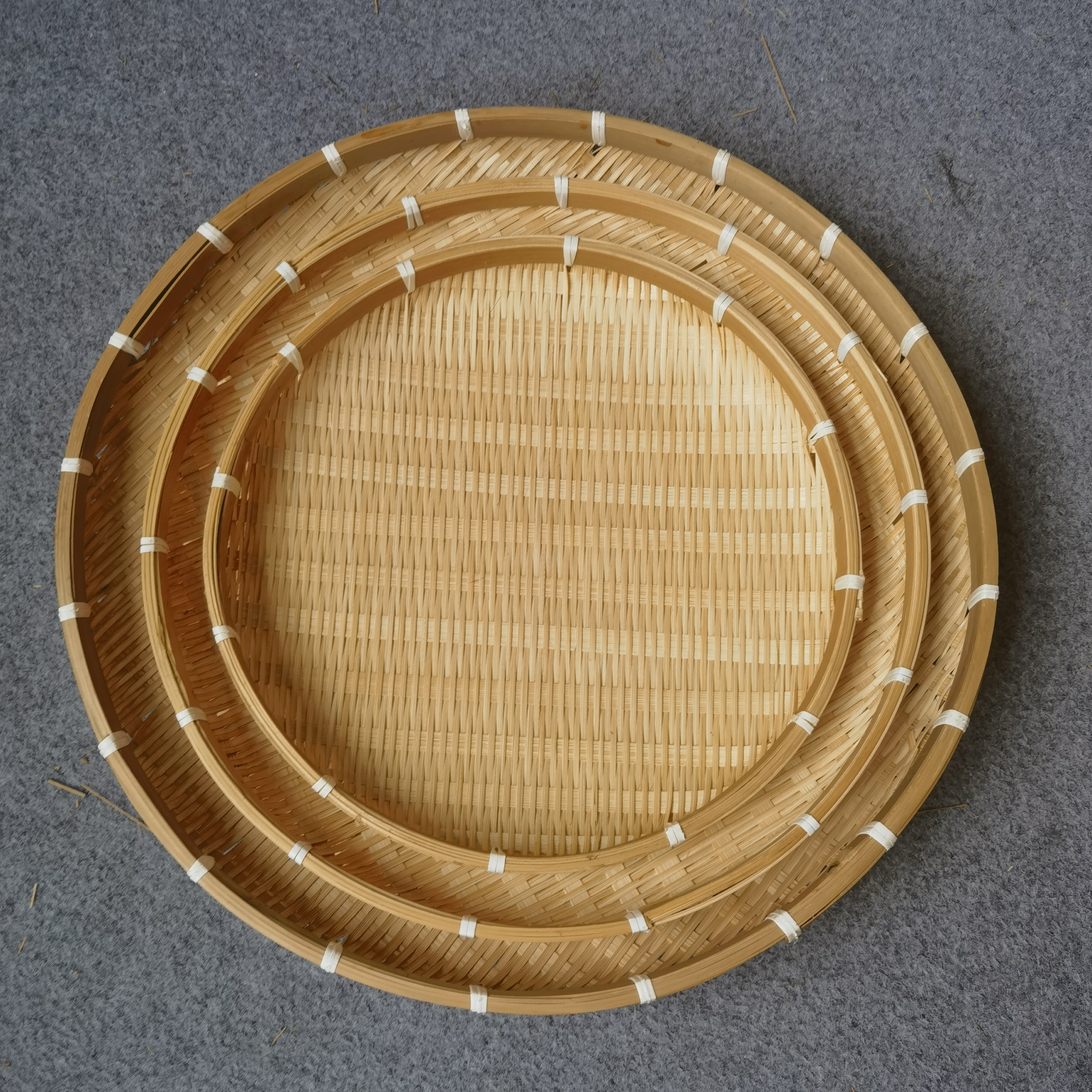 WW6666（三件套）竹编大中小号密编圆形晒筐簸箕 42/36/30