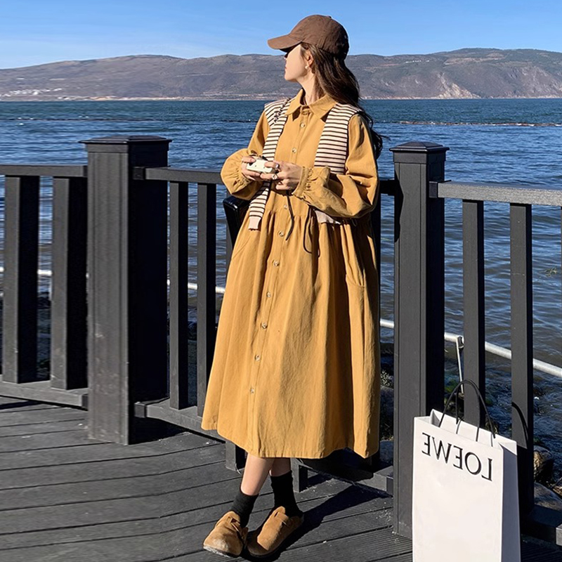 孕妇装2025秋季新款显瘦披肩衬衫孕妇大码宽松法式桔梗茶歇连衣裙