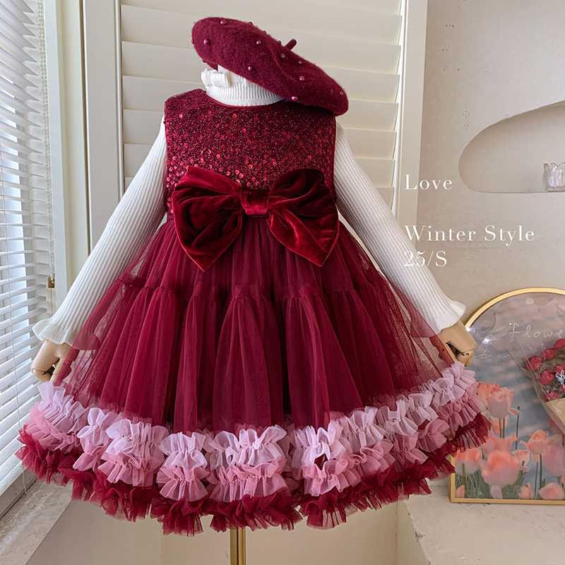 秋冬"星河落梦"女童针织毛衣+无袖加绒网纱连衣裙W25298