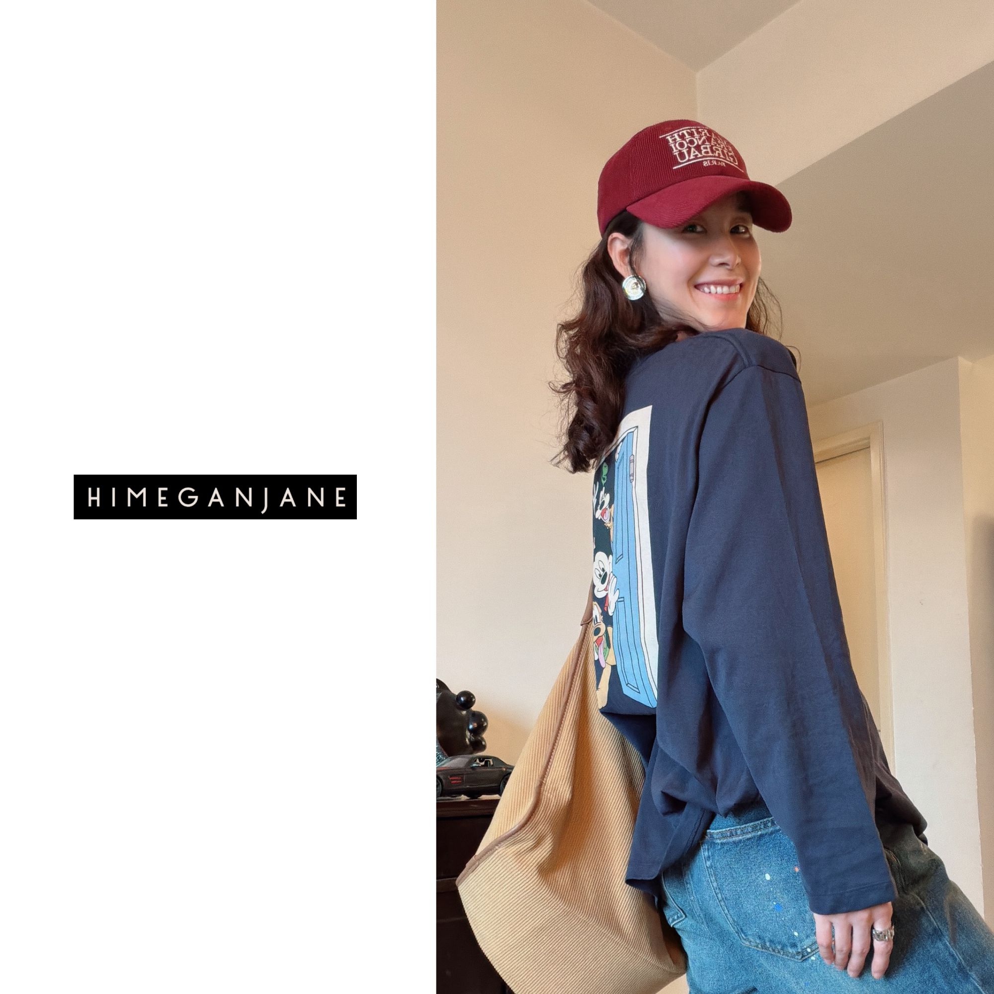 HIMEGANJANE “米奇任意门”轻云纱柔软宽松休闲长袖上衣 40211