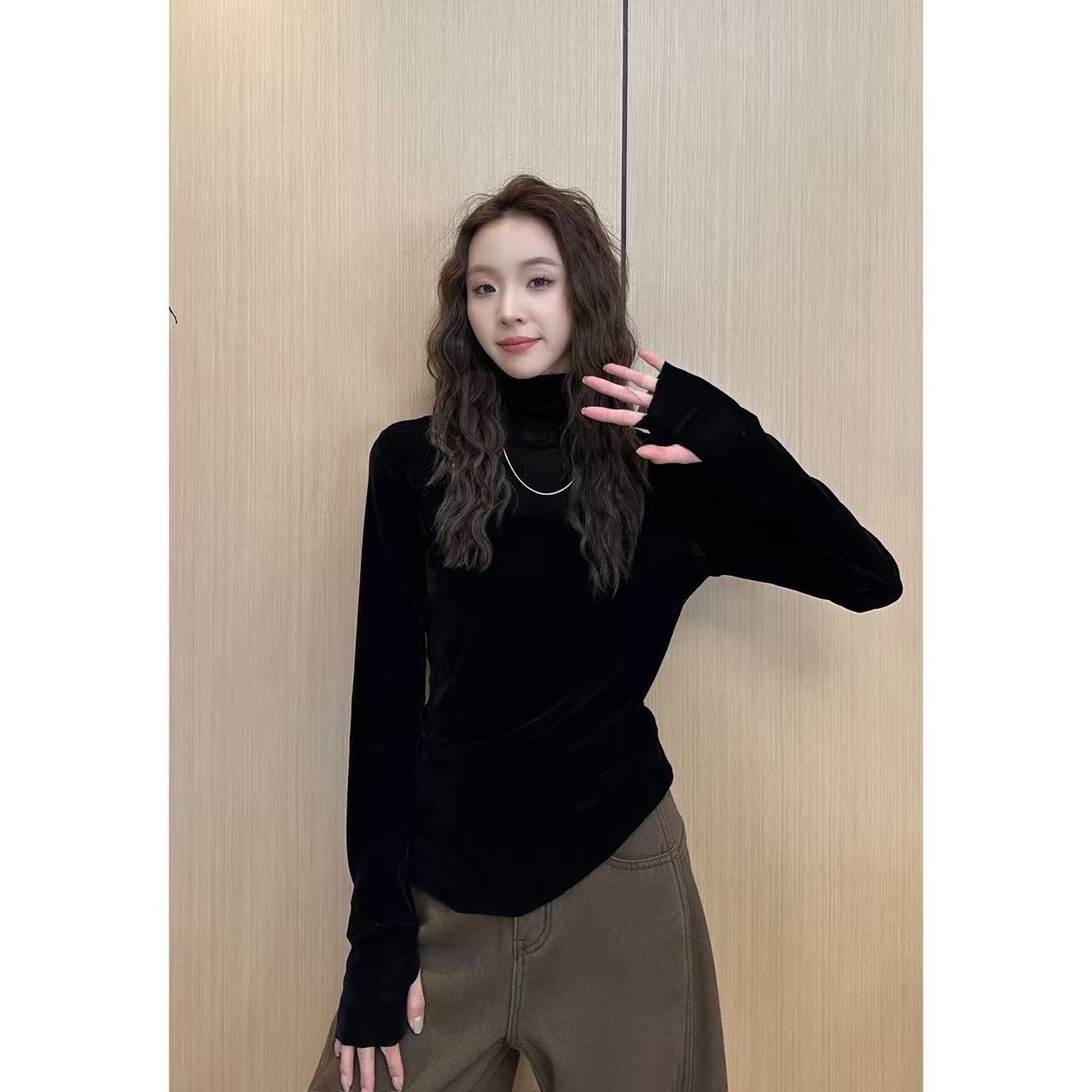 小静静一会【植绒堆堆领上衣】2025秋冬新款百搭宽松上衣 2510C7172